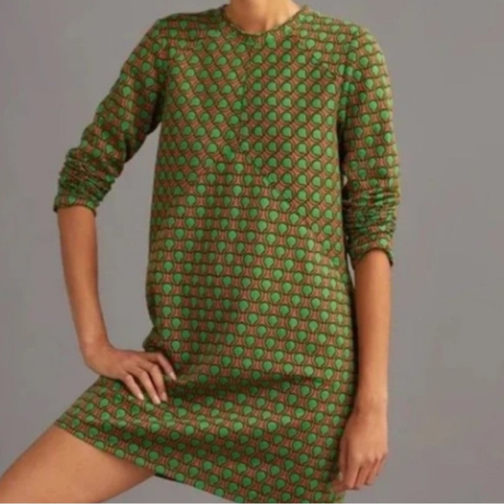 Anthropologie Green and orange Printed Midi Dress